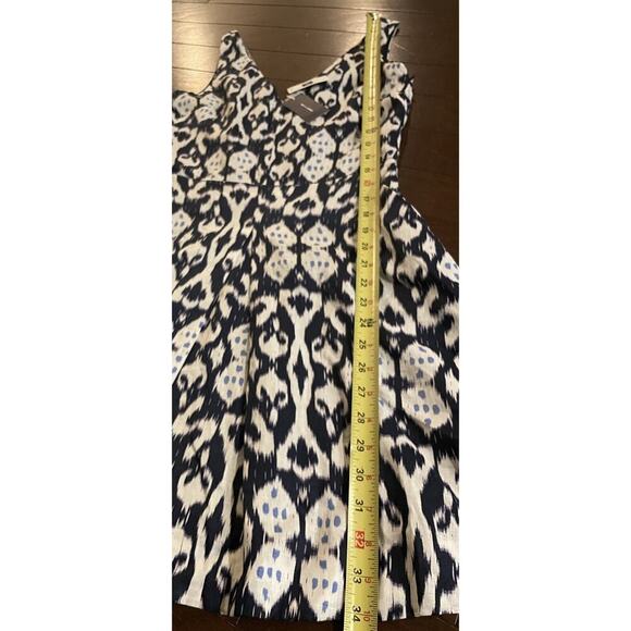 Gap Linen fit & flare dress 0 XS Navy Ikat Print Midi Pockets Aline Skirt Summer - Picture 5 of 7